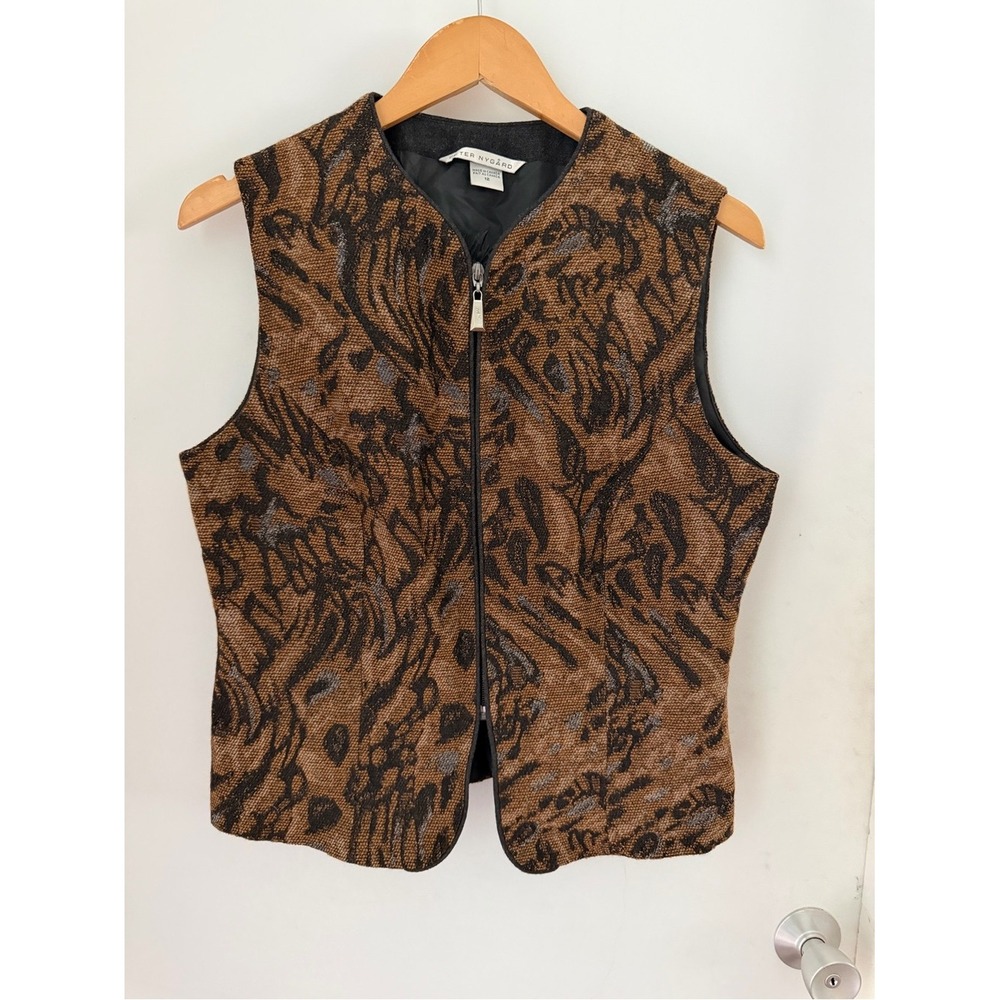 VTG Peter Nygard Wool Tapestry Zip Up vest Sleeveless Animal Print Size 12 (med)
